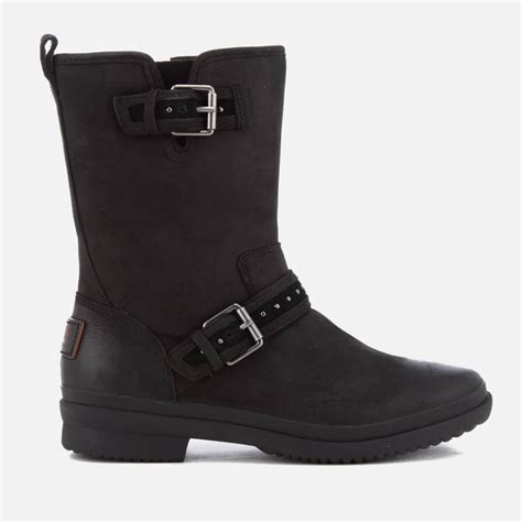 UGG Women's Jenise Waterproof Leather Biker Boots - Black - Free UK ...