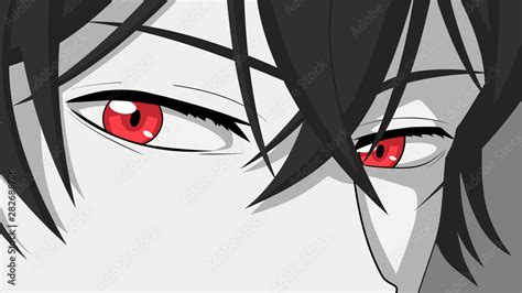 Cartoon face with red eyes. Vector illustration for anime, manga in ...