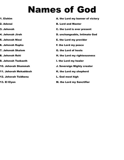 Names of God Worksheet - WordMint