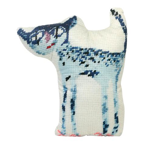 Custom Made Blue Cat Cotton Sateen Sculpted Pillow | Chairish