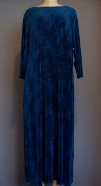 COLDWATER CREEK CWC 2X Dress Blue Floral Slinky Travel Knit MAXI Long ...