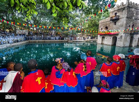 Ethiopia, Gondar, Timkat festival, or Epiphany, reaffirmation of the christian faith at the ...