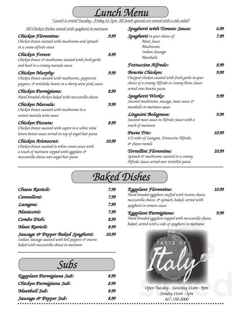 Taste of Italy menus in Carthage, Missouri, United States