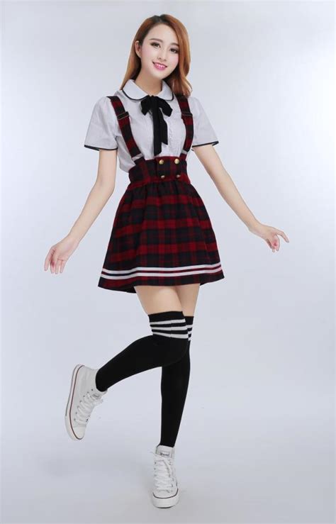 Japanese School Uniform for girls Students Class Sweet Clothes Plus size Navy Straps skirt ...