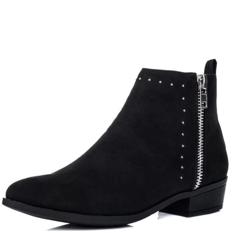 Black Suede Flat Ankle Boots - Online Boots