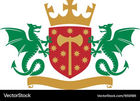 Coat of arms - dragons shield crown and banner Vector Image