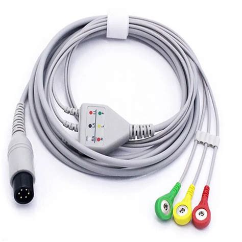 Free Shipping One Piece ECG 3 Leadwire, ECG Normal 6 Pin Snap ECG Cable ...