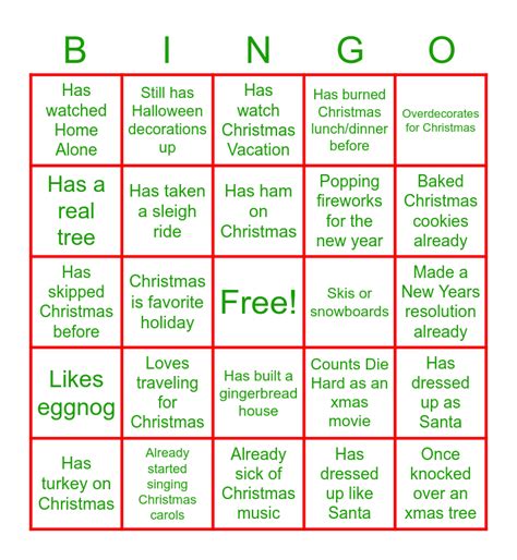 Holiday Bingo Card