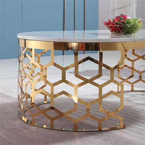 Modern Oval Coffee Table Marble Top with Stainless Steel Frame