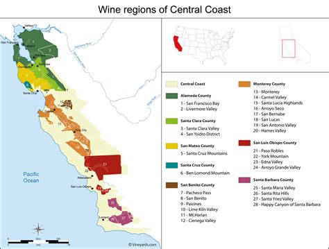 California Central Coast Map of Vineyards Wine Regions