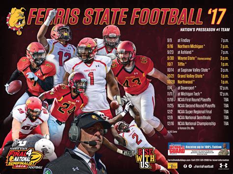 Ferris State Football schedule poster Saginaw Valley, Wayne State, Findlay, Northwood, Northern ...