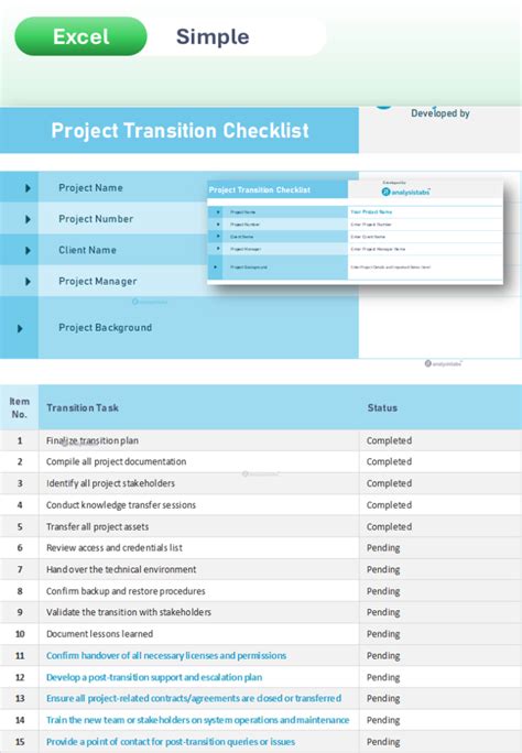 Project Transition Checklist Template - Excel, Word, PPT & PDF