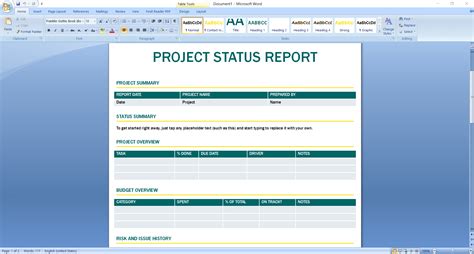 4 Box Project Status Report Template