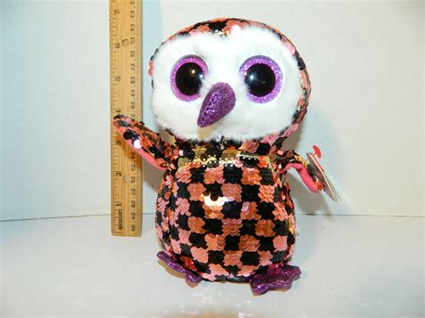 TY Flippables MWMT Ty FLIPPABLES Checks the Owl Shiny sequins reg 6" Size Beanie Boos 2019