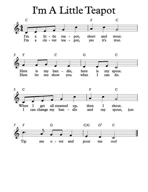 Free Sheet Music for I’m A Little Teapot. Children’s Song. Enjoy! Piano ...