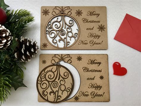 Merry Christmas cards Engraved Xmas ornaments Personalized wooden greeting card Happy New Year ...