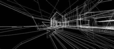 Architecture Design Concept 3d Perspective Wire Frame Rendering Black Background Stock ...