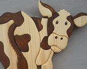 Cow Country Farm Animal Wood Art Intarsia Wood Mosaic Segmentation Wall Hanging Art Acrylic ...