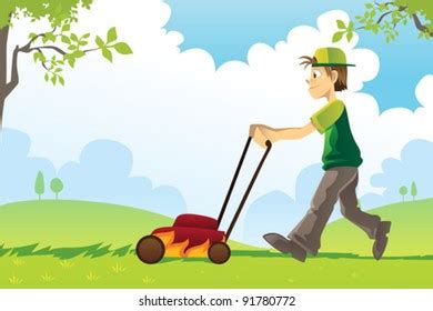 Boy Mowing Lawn Clipart Free