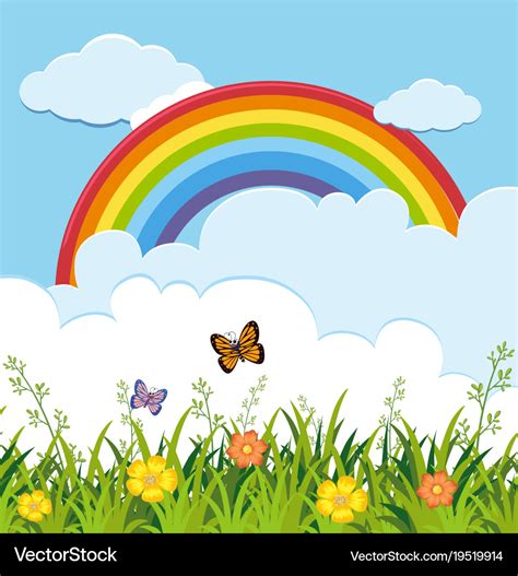 Garden Beautiful Rainbow Scenery Drawing - Luanetg