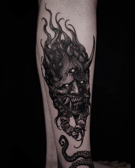 50+ Oni Mask Tattoos: Origins, Meanings & Tattoo Artists Black Ink Tattoos, Leg Tattoos, Body ...