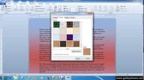 Microsoft Office Word 2010 Add Background Color, Gradient, Texture ...