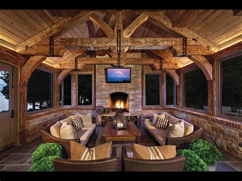 RUSTIC SCREENED PORCH | Outdoor fireplace designs, Rustic house, Ranch ...