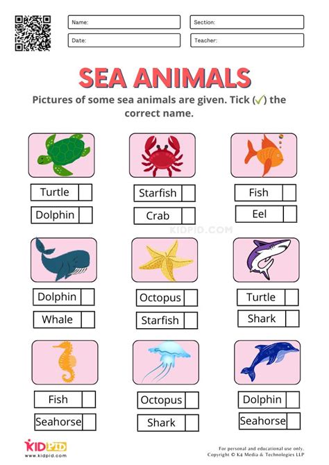 Sea Animals Worksheets for Kindergarten | Animal worksheets ...