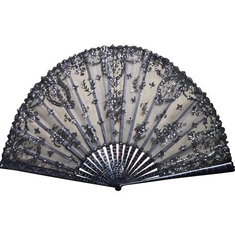 Antique Victorian Black Tulle y Lace Fan c.1880 de fantiques en Ruby Lane | Antique art ...