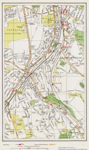 South Croydon, Purley, Kenley area Map London 1932 #164 | eBay