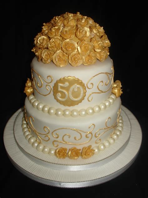 Golden (50Th) Wedding Anniversary Fondant Cake - CakeCentral.com