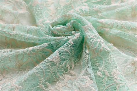 LACE FABRIC Delicate floral design Cool mint and cream | Etsy