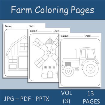 Farm Coloring Pages. Farm Animals and Farming Tools Coloring Worksheets