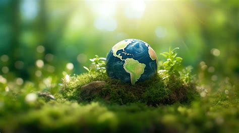 AI generated Eco Friendly Earth on Green Nature Bokeh Background. Planet Globe Earth for Nature ...