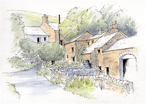 JOHN EDWARDS YORKSHIRE ENGLAND Sketch of The village of Thorpe in the ...