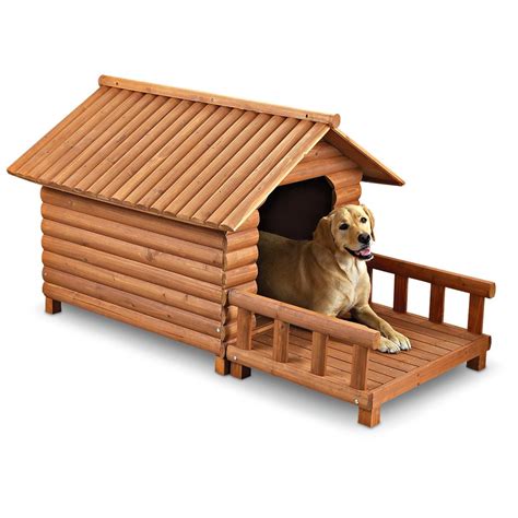 Log Cabin Dog House, Large - 139618, Kennels & Beds at Sportsman's Guide