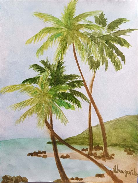 Easy watercolor coconut palm tree painting | Palm tree drawing, Palm ...