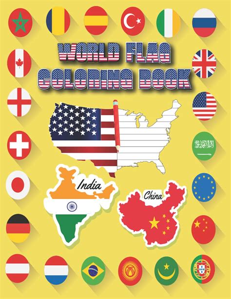 world flags coloring book: A great geography gift for kids and adults | Includes 198 flags with ...