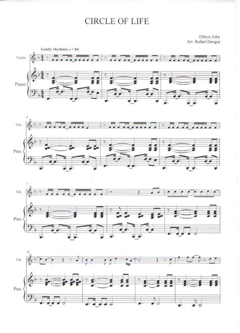 Circle Of Life (arr. Rafael Dengra) by Elton John Sheet Music for Violin and Piano at Sheet ...