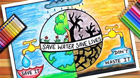 Save water drawing, Save water save life, Earth day drawing