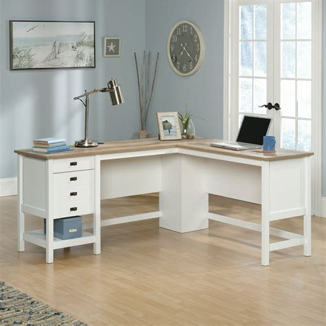 Sauder Cottage Road L-Shaped Desk with Oak Top, Soft White Finish ...