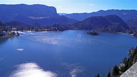 Panoramic View of Bled Settlement and on Lake Bled Blejsko Jezero ...