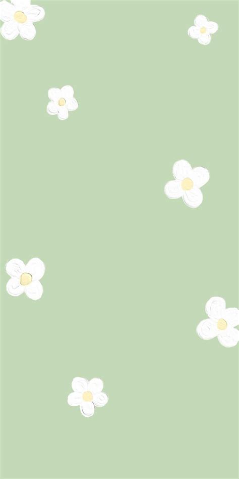 Soft Green Hand-drawn Flowers Aesthetic Mobile Phone Wallpaper ...