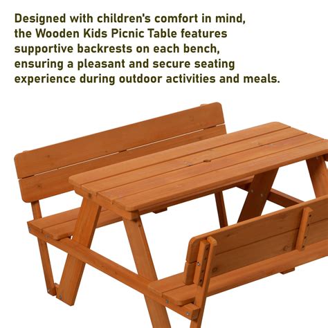 Wooden Kids Picnic Table Bench with Backrest, Outdoor Children's ...