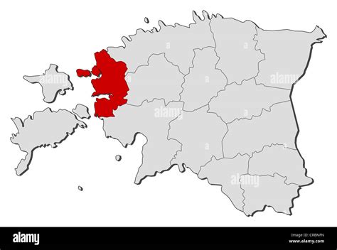 Political map of Estonia with the several counties where Lääne is highlighted Stock Photo - Alamy