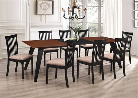 Verona 9 Piece Formal Dining Room Set, Walnut Black Wood & Light Brown Polyester Seats ...