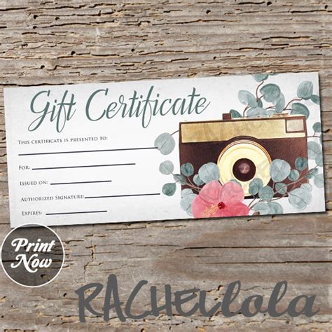 Printable Photography Gift Certificate Template, Photo Session Voucher ...