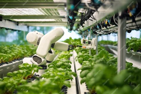 Premium AI Image | autonomous robotic arms working at vertical farming