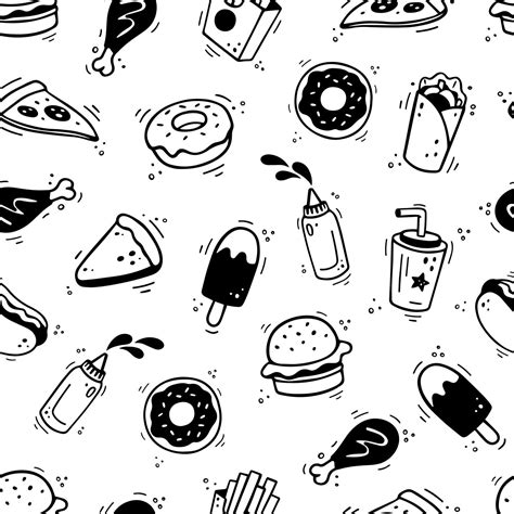 Fast food pattern. Hand drawn seamless pattern with fast food elements ...