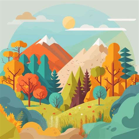 Premium Vector | Nature Mountain Forest Jungle Landscape Background in ...